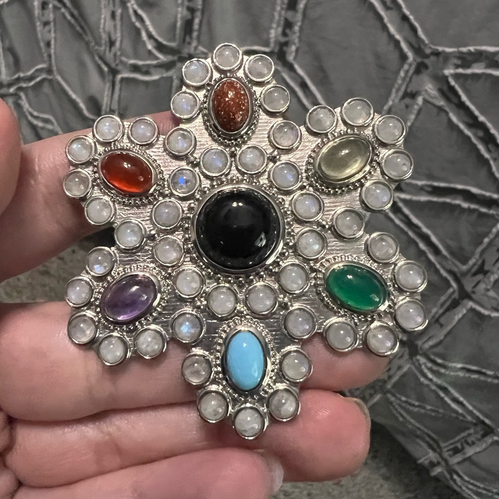 Hespera designer Sterling silver statement multi gemstone ring